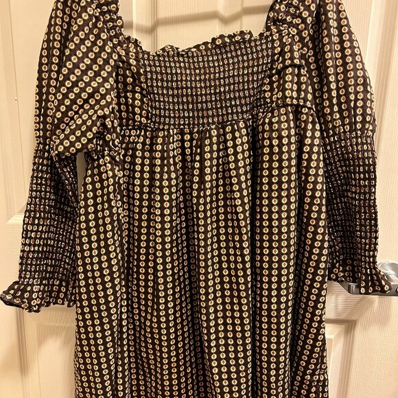 Free People Anthropologie Boho Gingham Brown Smock Dress Size XL NWT - Picture 2 of 4